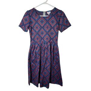 LuLaRoe Amelia Women's Dress Geometric Print A-Line Dress Medium Pleated Pockets